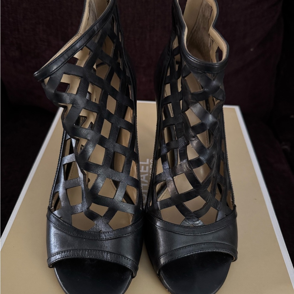 MICHAEL Michael Kors Black Lattice Peep-Toe Stiletto Heels